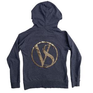 Vtg Y2K Victoria's Secret Blue Sequin Logo Hoodie Wings Zip Up Bling Jacket Sz M